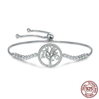 Women's Sterling Silver Bracelet S925 Tree of Life Personalized Fashionable Adjustable Silver Bracelet