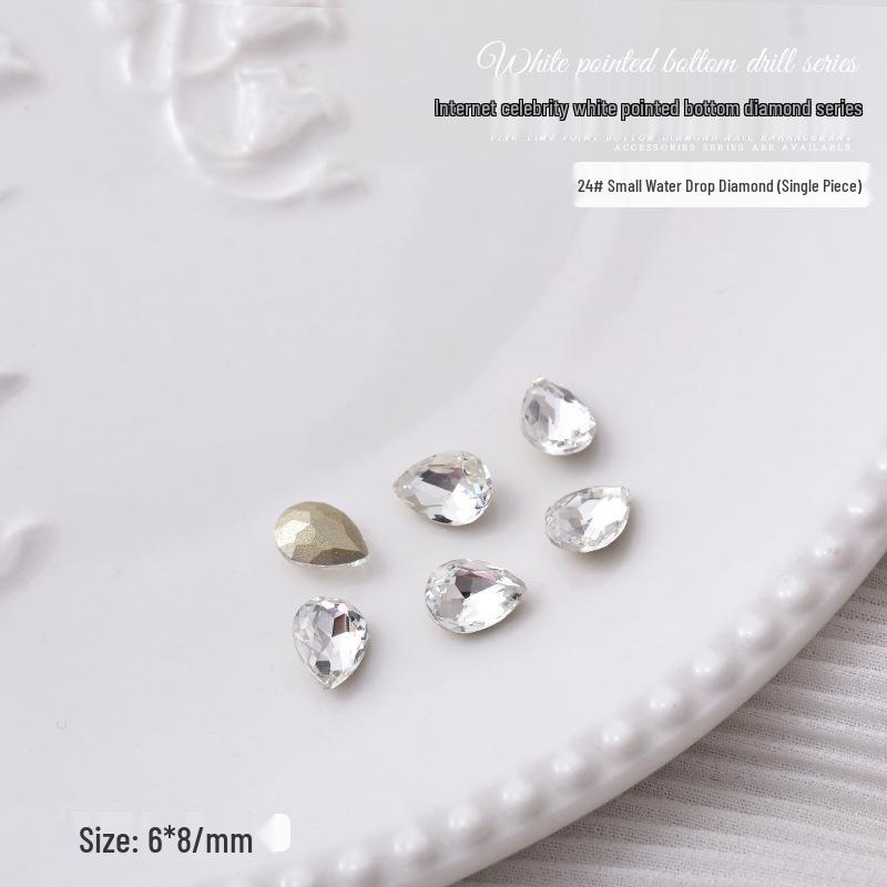 Nail Art Decorations: Transparent Pointed Rhinestones - Heart, Water Drop, Square, Butterfly Shapes