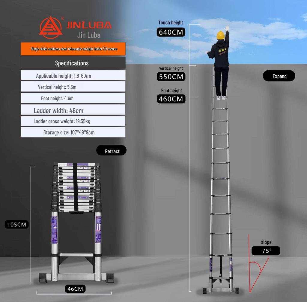 Jinluba Aluminum Telescopic A-Frame Ladder - Thickened, Stainless Steel, Bamboo Joint, for Household & Engineering Use