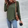 T-shirt Femme Couleur Lâche Boutonnage Bord Irrégulier Manches Longues