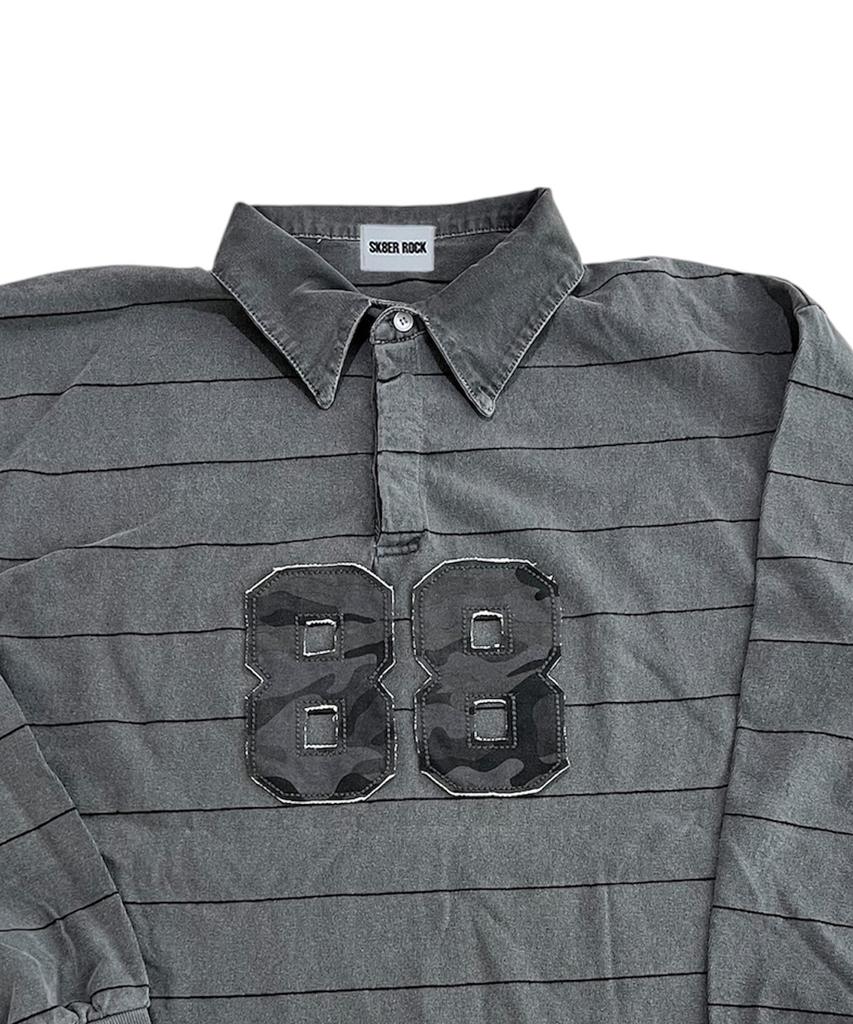 SK8ER ROCK Pigment 88 Pencil Stripe Rugby Shirt ((Charcoal*Black))