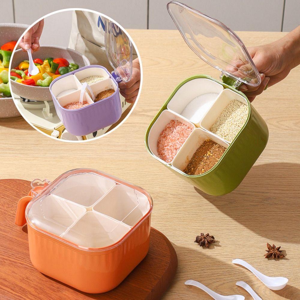 4 in 1 Condiment Jar Moisture-proof Condiments Dispenser Save Space Seasoning Box  Camping