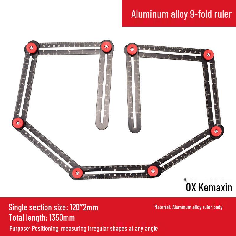 Aluminum Alloy Six-Fold Multifunctional Woodworking and Tile Measuring Ruler with Universal Locator