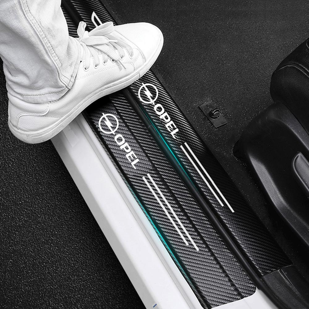 4pcs car stickers door UYKC65 sill strips pedals carbon fiber decorative strips For Opel Astra G H J F K Insignia Vectra C D Zafira