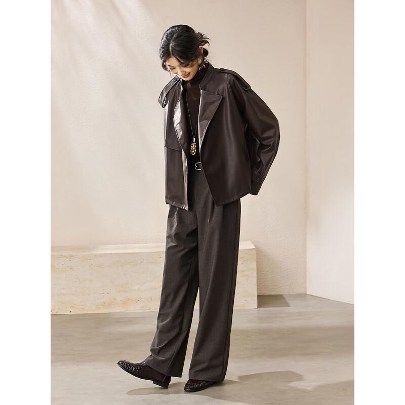 Damen Cropped Jacke mit Revers aus Kunstleder