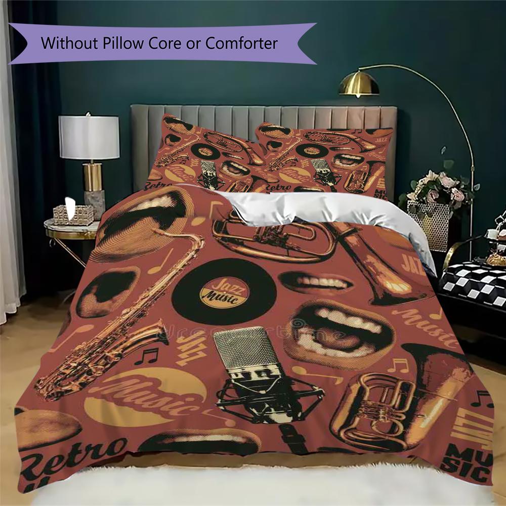 1PC Musical Elements Bedding Quilt Set Quilt Cover Pillowcase Home Decoration Birthday Gift (1 * Duvet Cover + 2 * Pillowcase, Without core)A13