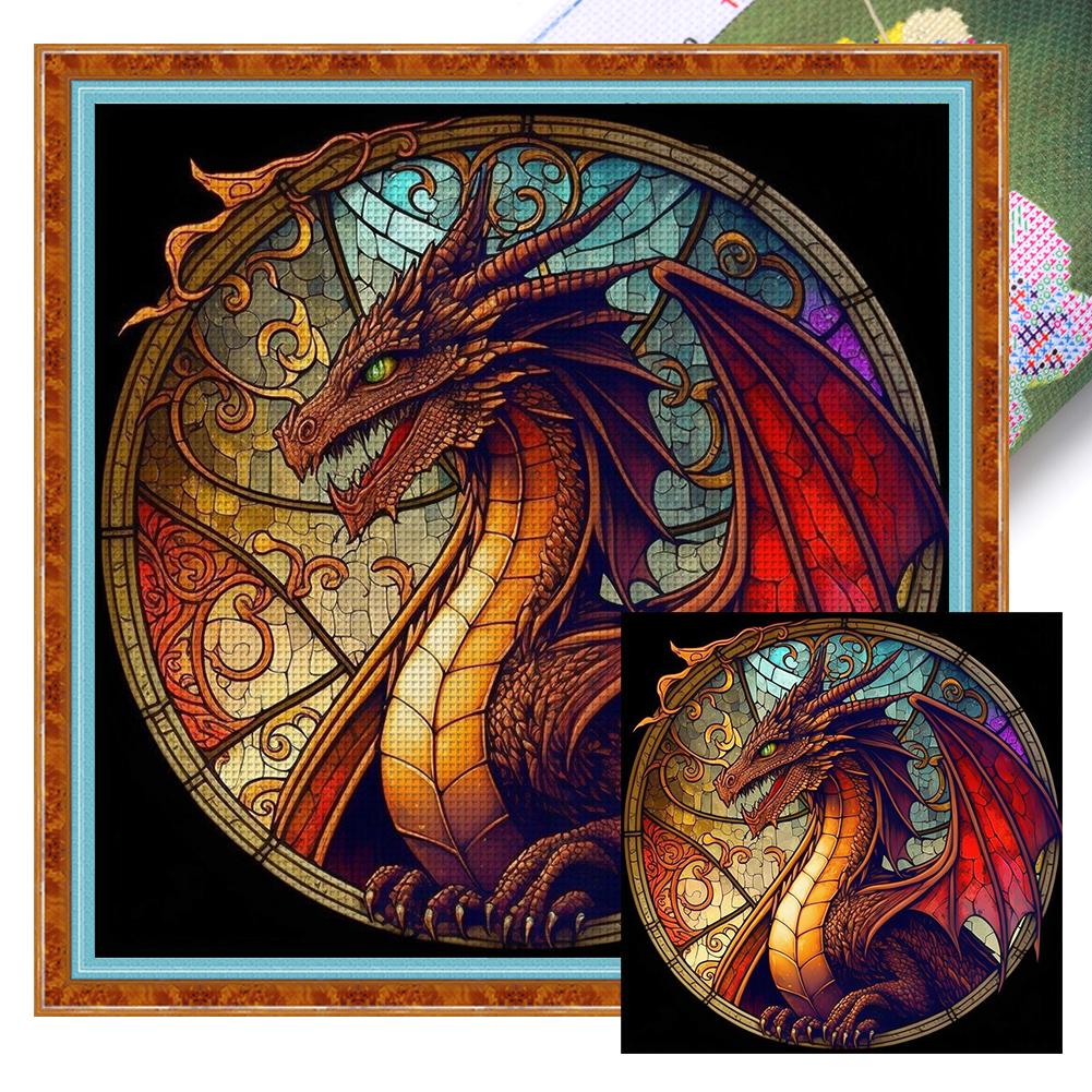 

Full Embroidery Eco-cotton Thread 11CT Printed Stained Glass Dragon Cross Stitch