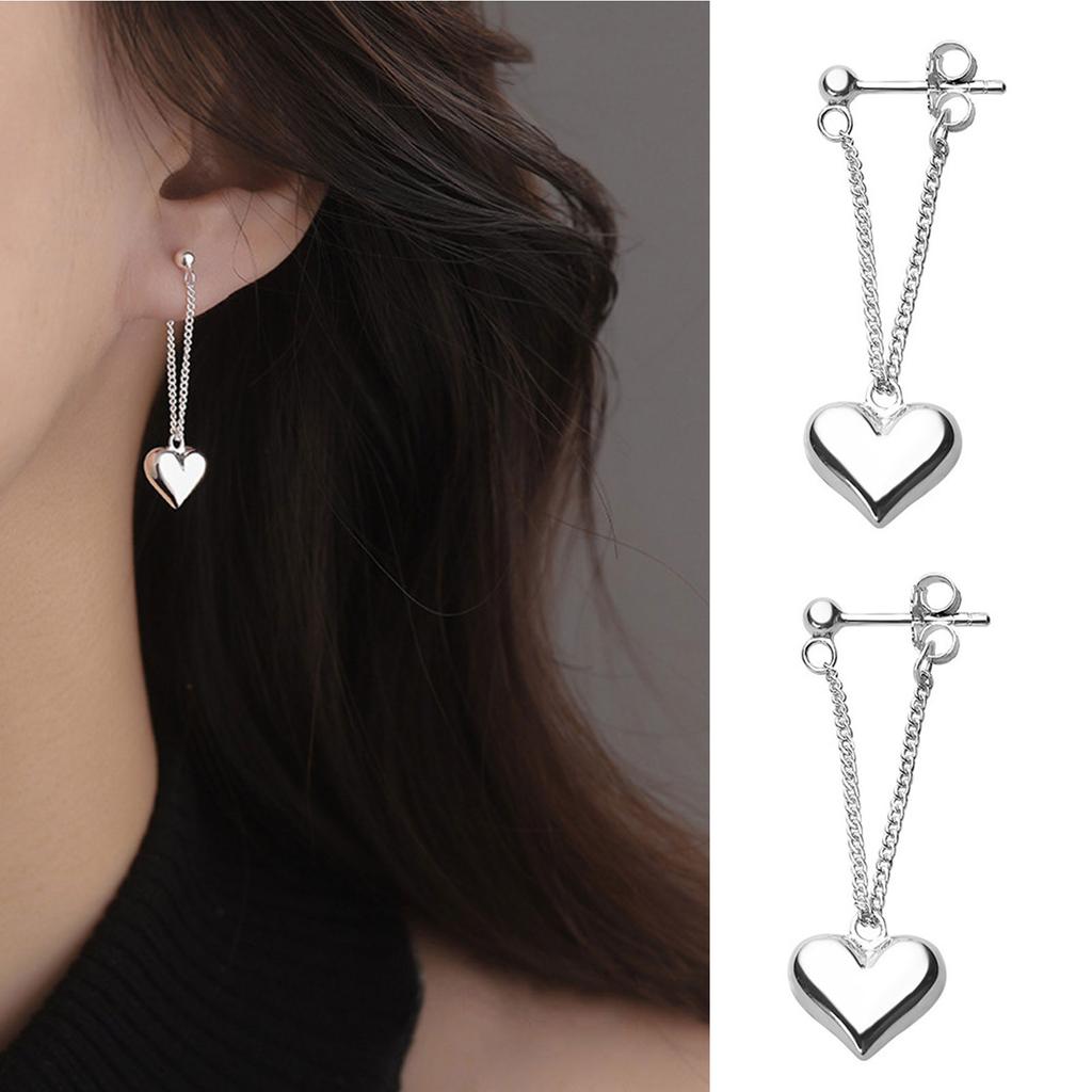 Simple Heart Chain Drop Earrings Trend Long Tassels Ear Pendant for Women and Girls Silver Color Love Heart Ear Jewelry