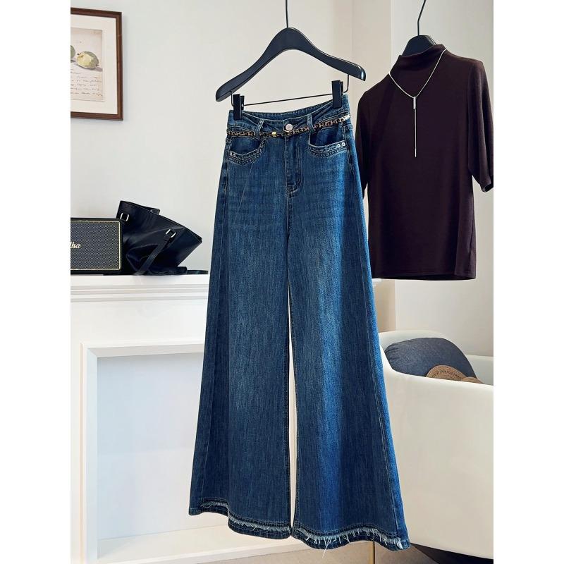 Retro High-Waist Straight Jeans Damen Herbst Neu Locker Grobkantig Weiter Bein Hose Hosen Trend