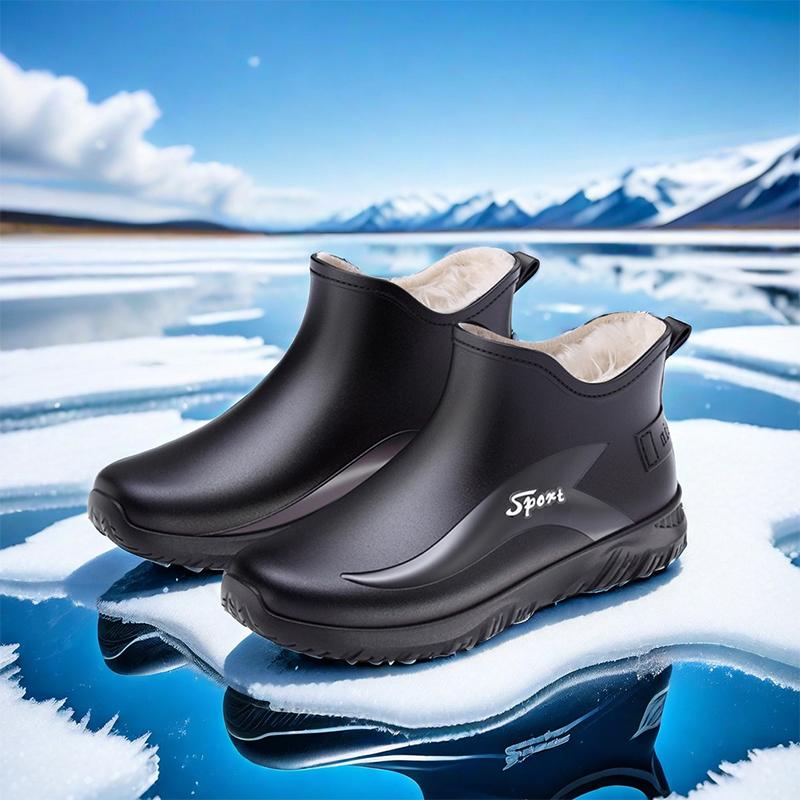 Fashion Men Short Tube Rain Boots Fashionable Waterproof Rain Boots Fashionable Anti Slip Kitchen Work Shoes Warm Low Top Water Shoes