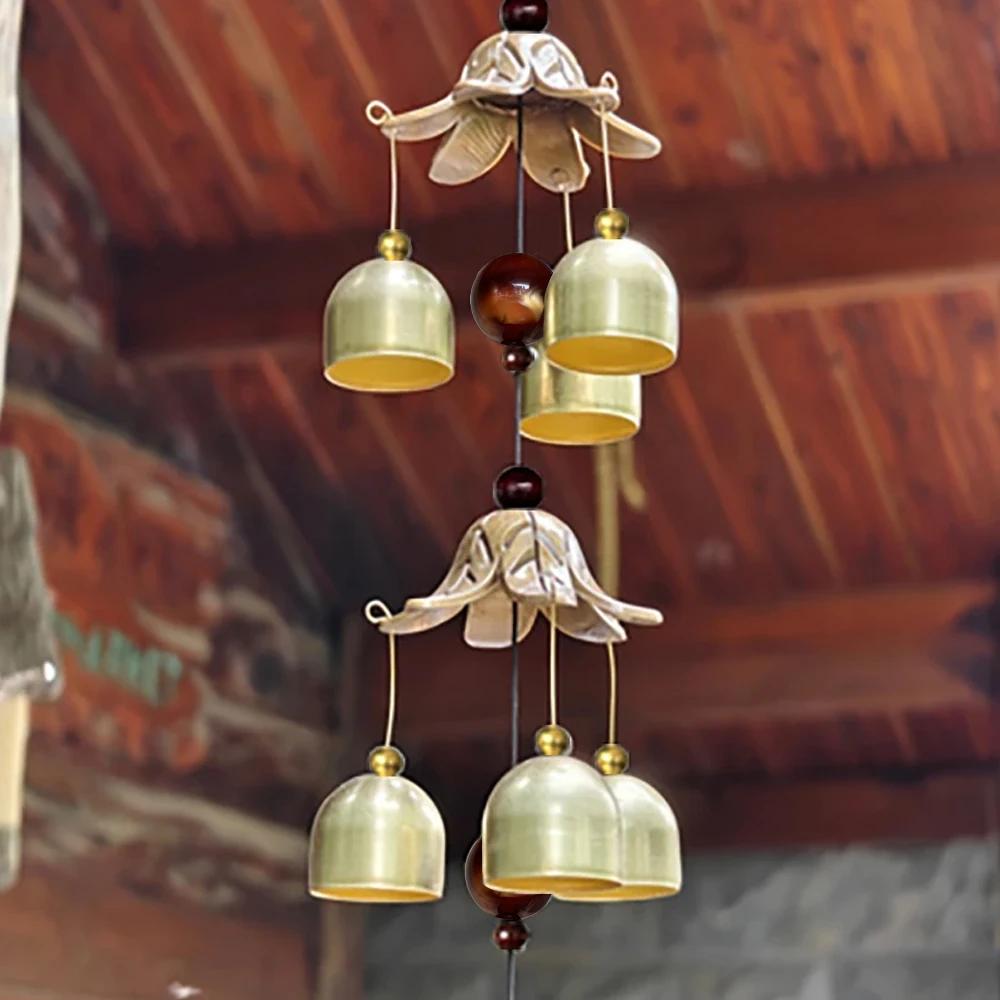 Garden Random Style Double Metal Bell Pendant Wind Chime, Brass Color Bell Hanging Decoration Home Patio Wall Hanging Gift