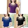 Cotton Short Sleeve T Shirt For Women With Embroidered Lace And Round Neck For Summer Casual Wear