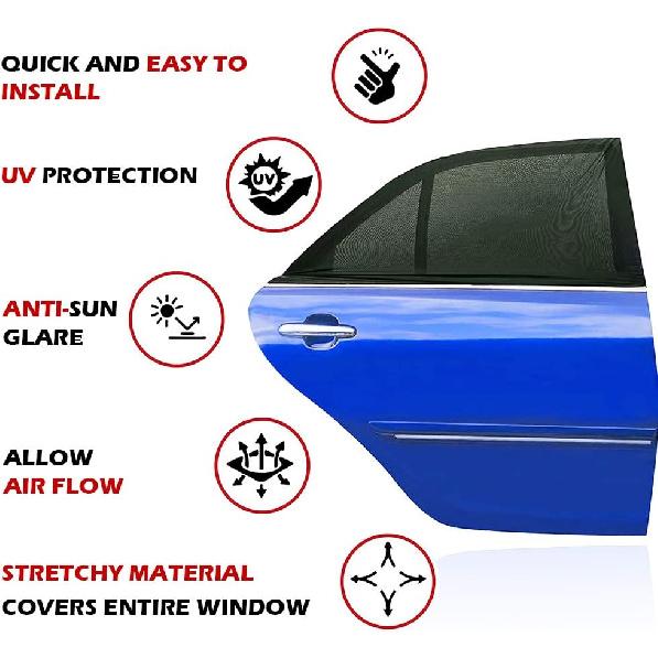 Car Window Shades, 2 Pack Breathable Mesh Car Side Back Window Sun Shades, Stretchy Window Screen For Baby Family Pet UV Protection, Window Covers