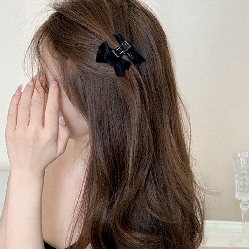 2Pcs Fashion Black Bow Hair Claw Clip Princess Velvet Bow Hair Clip Claw Clamp Headwear Girls Women Hair Accessories