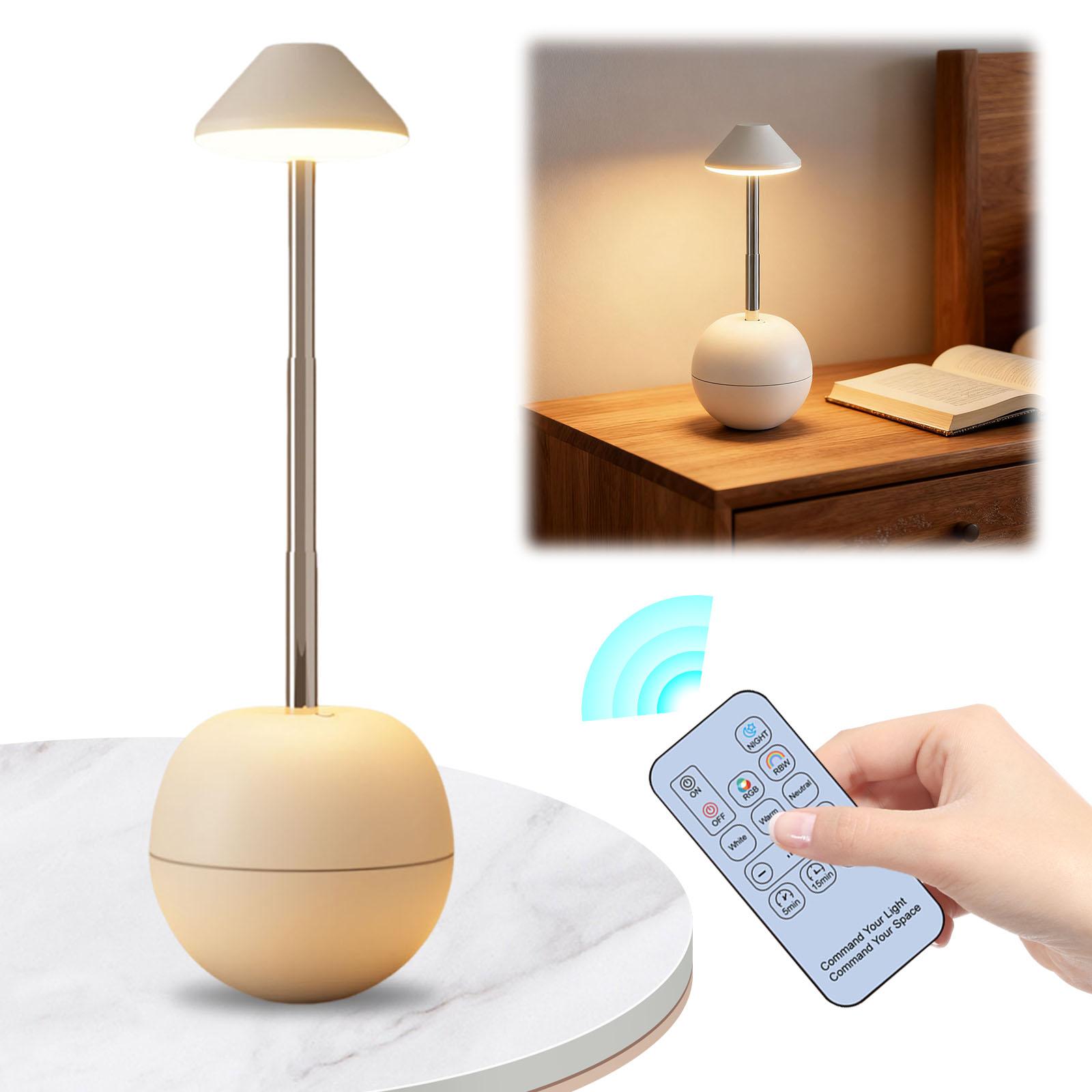 

Rechargeable Touch Cordless LED Table Lamp W/Remote Control LED Table Light Desk Lamp for Bedroom Living Room Office Study бежевий