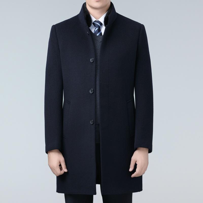 Double-sided Cashmere Coat for Men, Mid-length Winter Thickened and Warm Daddy Style Mink Fur Collar Down Liner Jacket