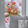 Christmas Branch Cartoon Owl Glass Sticker Christmas Window Decoration Sticker Self-adhesive Wall Sticker