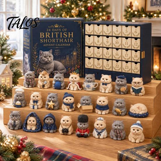 Geschenke für Katzenliebhaber 24 Tage mit hässlichen mittelalterlichen Katzen Adventskalender mit einzigartigen niedlichen Tier-Andenken Acryl-Anhänger, Vintage Weihnachts-Countdown