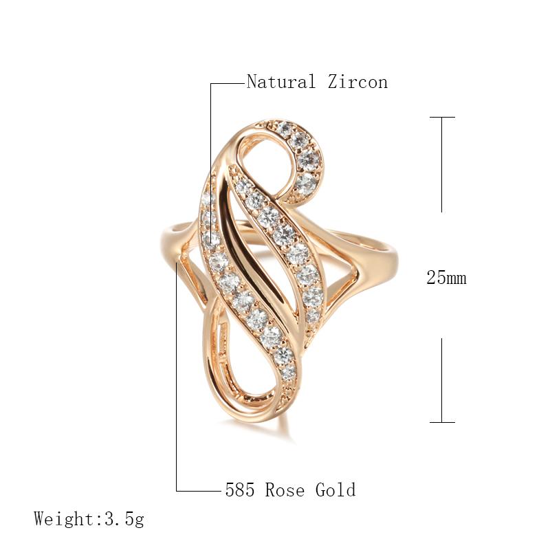 Rose Gold Color Bride Big Rings Fashion Natural Zircon Flowers Accessories High Quality Women Daily Fine Jewelry