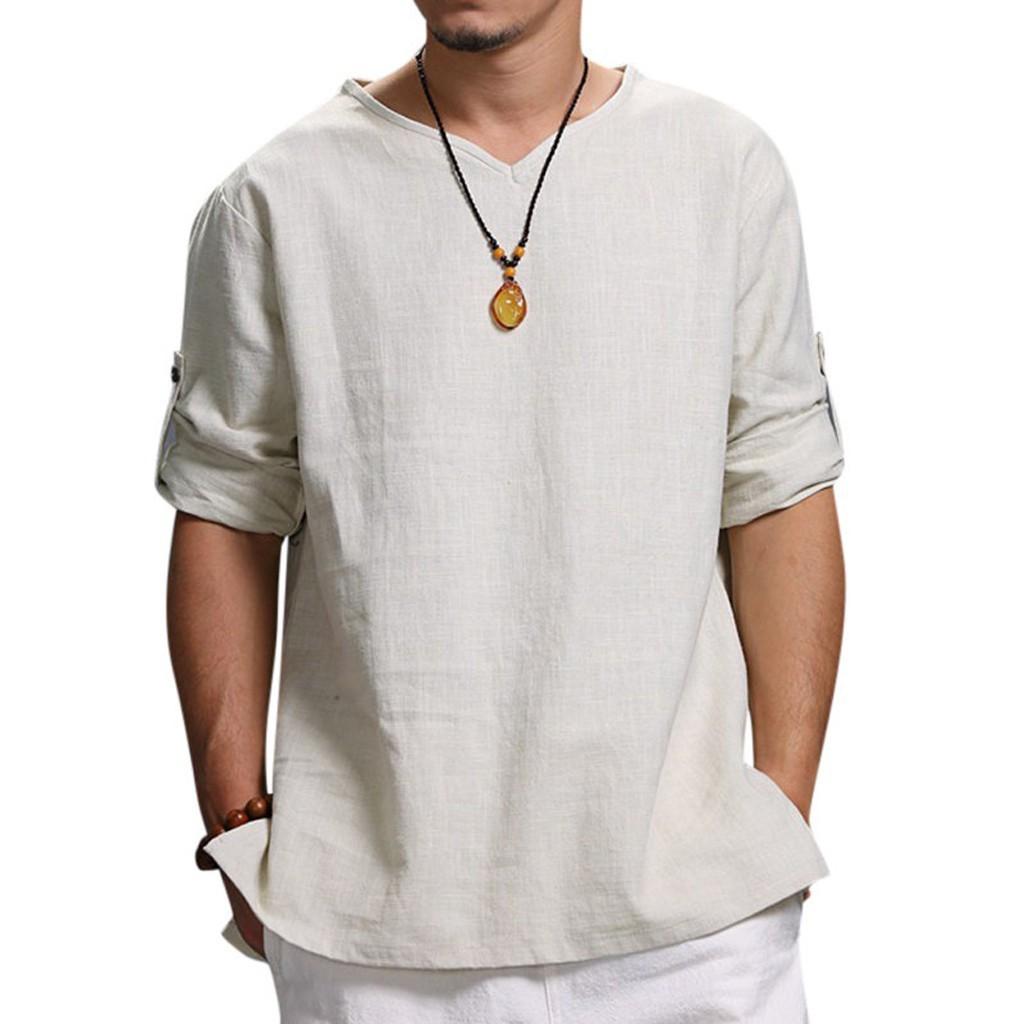 Men's Loose Solid Color Casual Plus Size Shirt Men