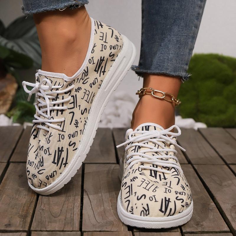 European and American Single Shoes 2024 Autumn New Letter Design Breathable and Comfortable Flat Bottom Women's Vulcanized Shoes