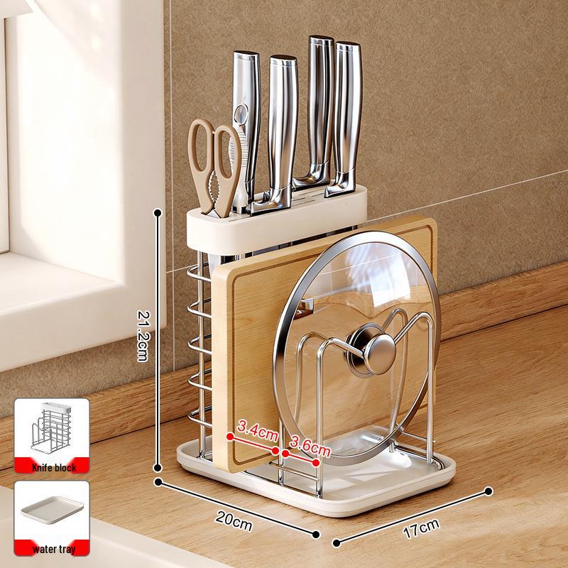 304 Stainless Steel Kitchen Storage Rack with Chopstick Holder, Knife Block, and Cutting Board Storage