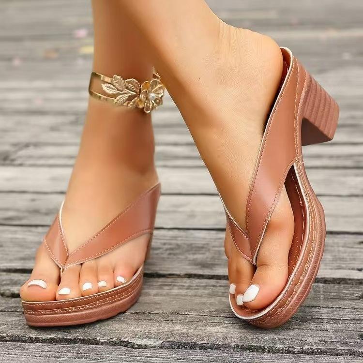 

2025 foreign trade summer new women s wedge heel thick-soled slippers large size toe thick heel round head wedge slippers 43 темно-коричневого