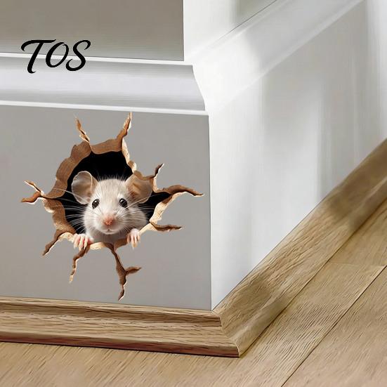 Funny Home Beautification Peeking Mouse Wall Sticker, 3D Broken Hole Effect Decals, Glass Reusable Window Stickers Stickers, Removable PVC Art