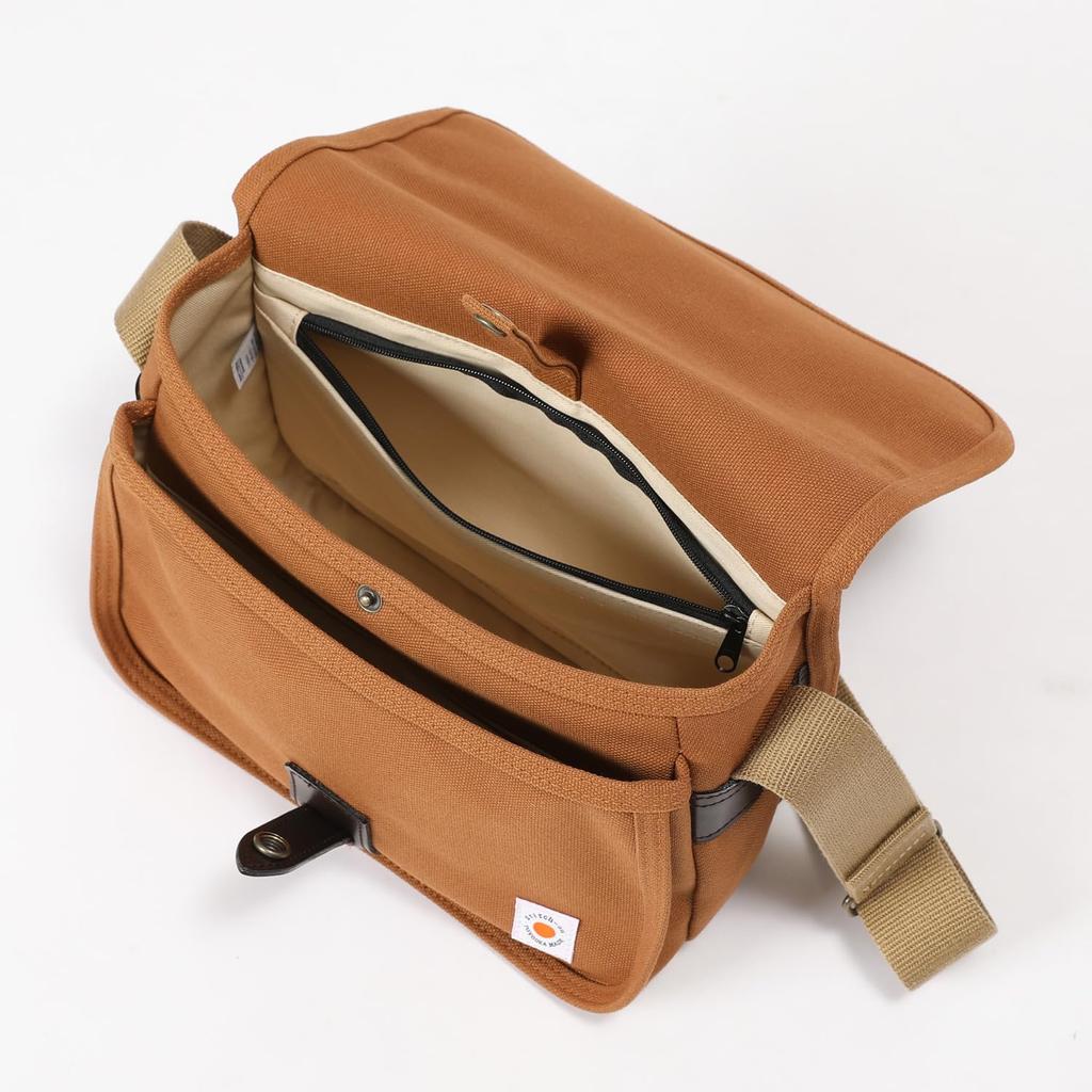 Stitch On Canvas Shoulder Bag, Horizontal Flap Shoulder Bag, Camel