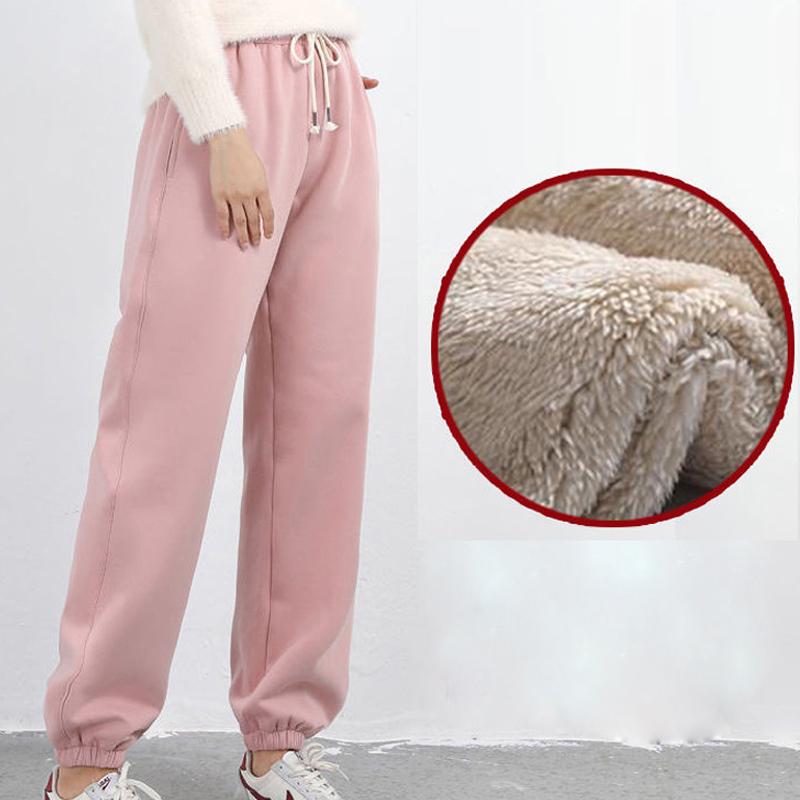 Frauen Winter Wolle Jogging Hose Dicke Baumwolle Gepolsterte Hosen Warme Sport Hosen Elastische Taille