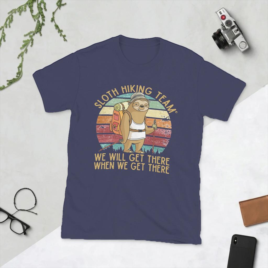 Sloth Hiking Team Camping T Shirt Unisexs Pure Cotton Vintage TShirt Round Neck Sports Tee Shirt Short Sleeve Tops Printed