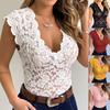 Sleeveless Floral Lace Tank Tops Women Fashion Solid Color Sexy Deep V-neck Tee Shirts