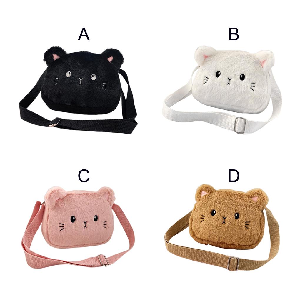 Cartoon Cat Girls Crossbody Bags Soft Plush Messenger Shoulder Bag Winter Animal Shape Handbags Small Purse Wallet