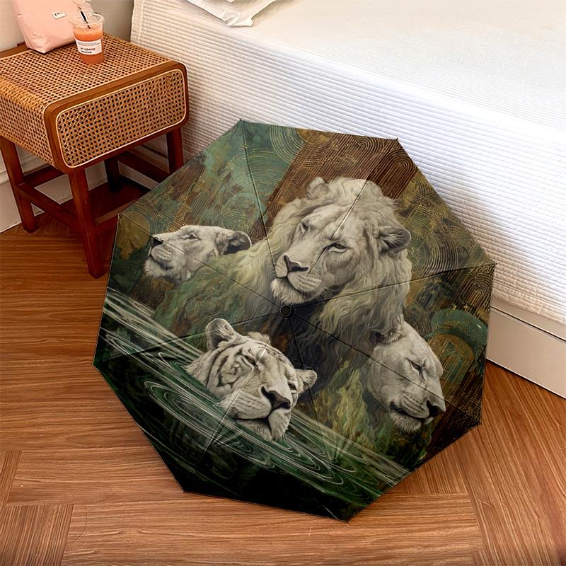 

1 PC Automatic Folding Umbrella - Lions Pattern, Portable & Foldable Design with 8 Ribs, Christmas Birthday Gifts