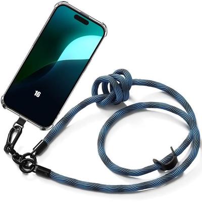 Case for iPhone 16 - Anti-Scratch - Shockproof - with Removable Blue Lanyard - Flexible - Transparent