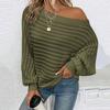 Women's Color Three-dimensional Horizontal Stripes Sleeve Pullover Knitted Sweater