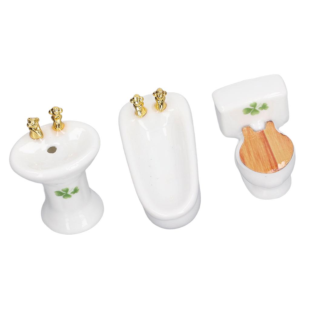3Pcs Puppenhaus Miniatur Badezimmer Set Keramik Simulation Badewanne Toilette Waschbecken 1/24 Puppenhaus