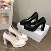 New Women Platform High Heels Shoes Sexy Shallow Leather Shoes 2026 Spring Luxury Mary Jane Shoes Dress Chunky Comfort Pumps