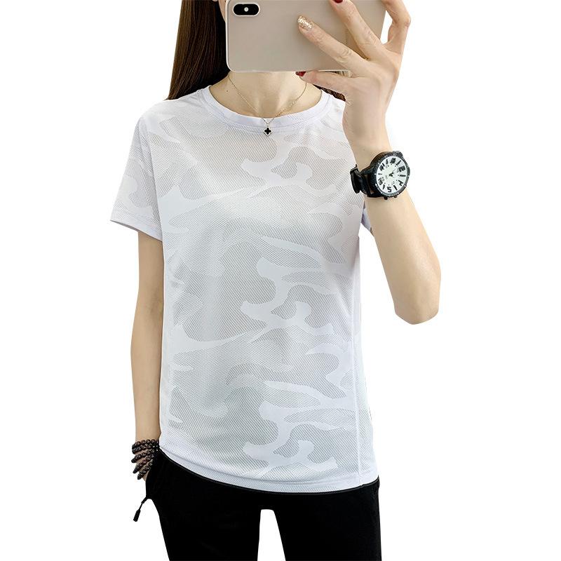 Women's Summer Yoga Slim Solid Colour Outdoor Sports Jacquard Quick Dry Round Neck T-Shirt