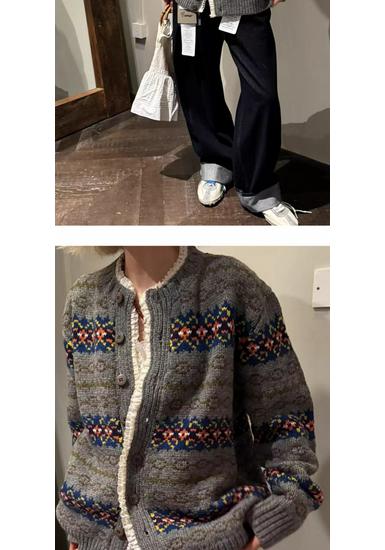 Korean Retro Color Block Fair Isle Cardigan - Soft, Cozy Knit for Autumn/Winter