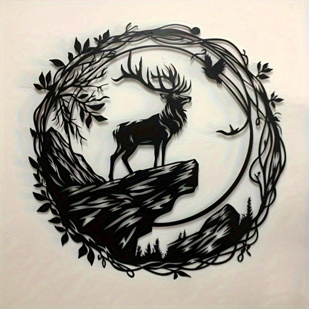Metal Stag Wall Decor Circular Iron Frame Modern Farmhouse Living Room Wedding Gift Home Hanging Art