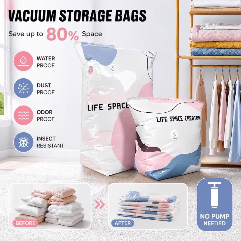 Vacuum Storage Bags For Clothes Comforters No Pump Needed Space Saving Thick Reusable Compress Organizer