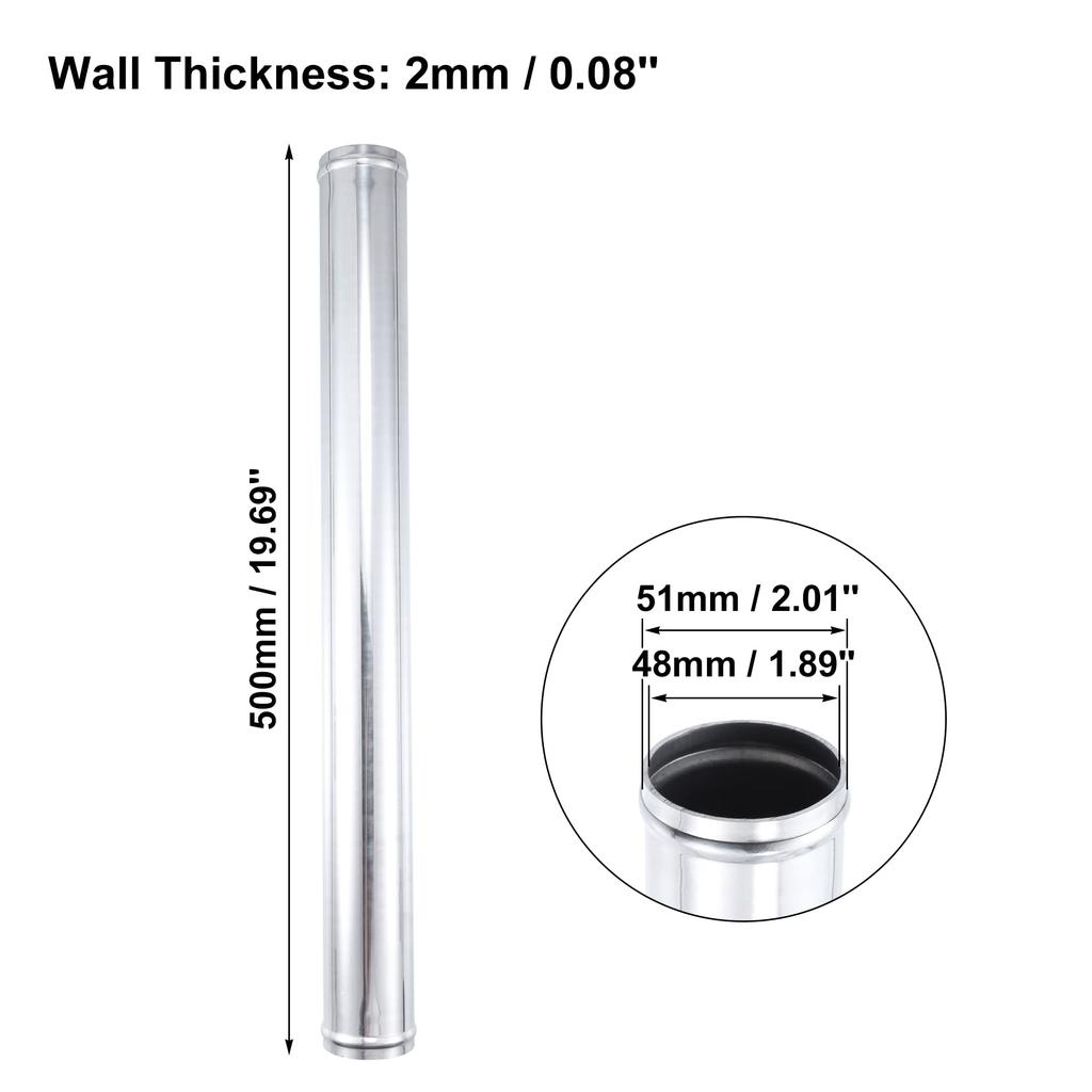 uxcell Tube Intercooler Pipe Air Intake Aluminum Silver 51mm Outer 500mm Length for Cars Tube, Alloy, Tone, Diameter,