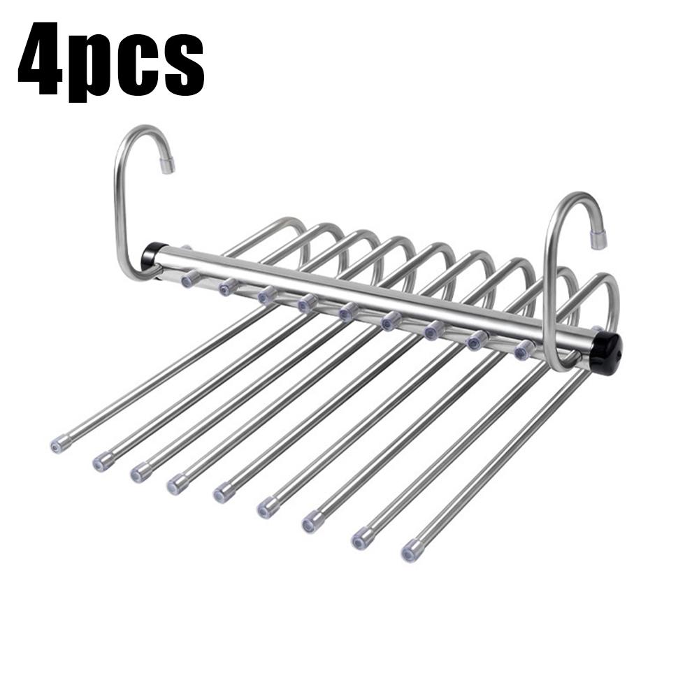 Stainless Steel Folding Pants Hanger – Multi-Layer Magic Clips & Retractable Space-Saving Organizer