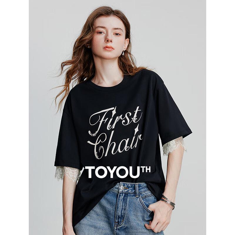 Chuyu Women s 3D Letter & Lace Patchwork T-Shirt M