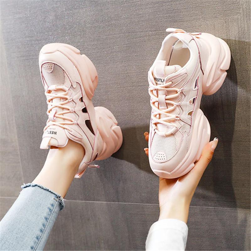Dad's Shoes for Women  Spring New Style Breathable Mesh Casual Sports Shoes Thick Sole Inner Heightening White Women's Shoes