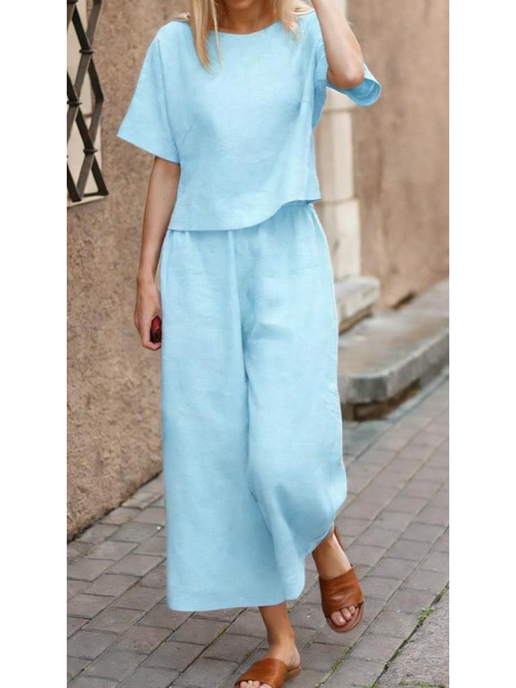 

2025 Casual Plus Size Solid Color Two-Piece Set: Loose Shirt & Long Pants 3XL