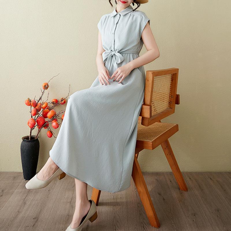 Women's Summer 2025 Cotton and Linen Short-Sleeve Dress - French Retro Socialite Style