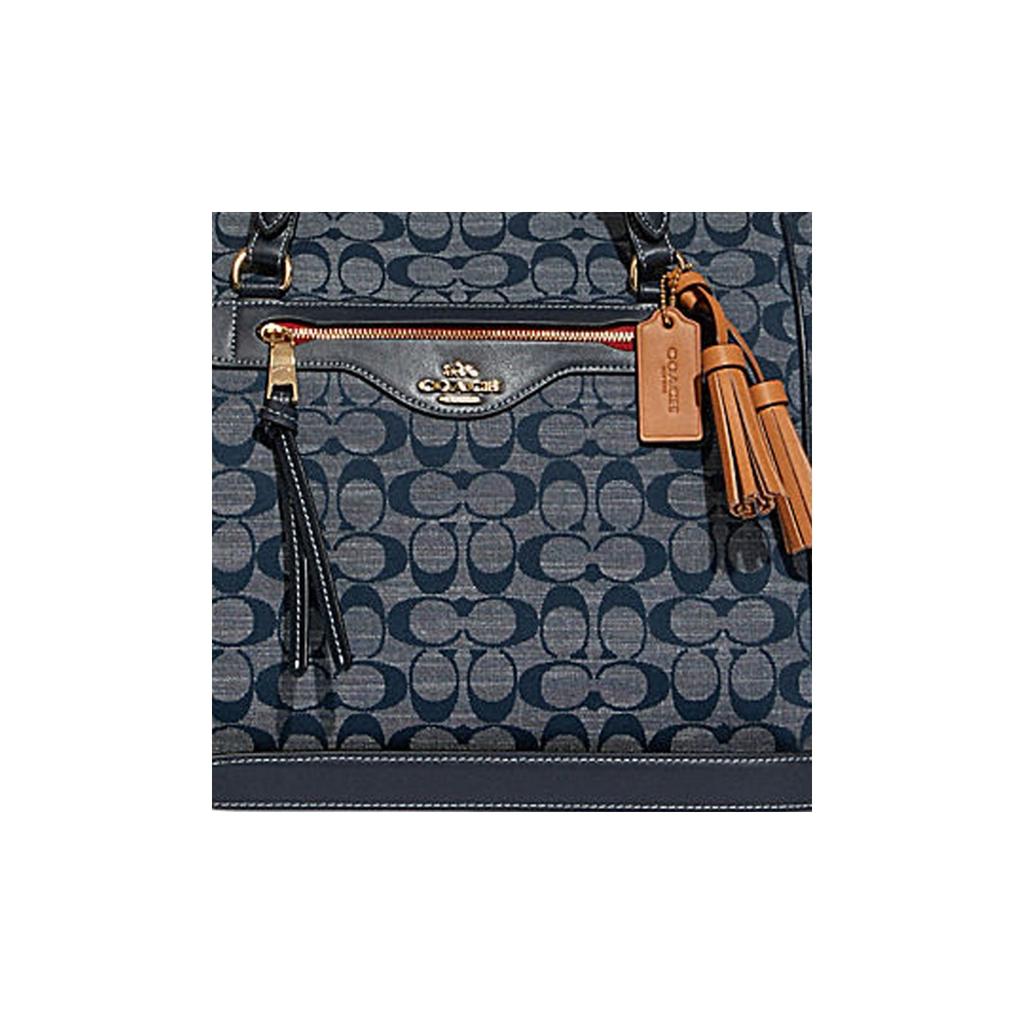 Coach Kleo 30 Classic Monogram Canvas Print Coated Chambray And Leather Shoulder Crossbody Tote Bag Large Women Bags Denim-Blue C8164-IMDEI