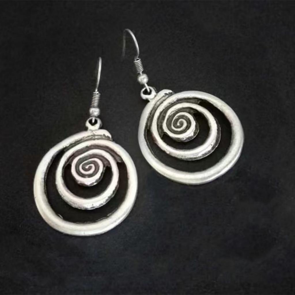 Boucles d'oreilles rondes en métal couleur argent ethnique Personnalité Rétro Géométrie Faire Vieux Spirale Pendantes pour Femmes Accessoires